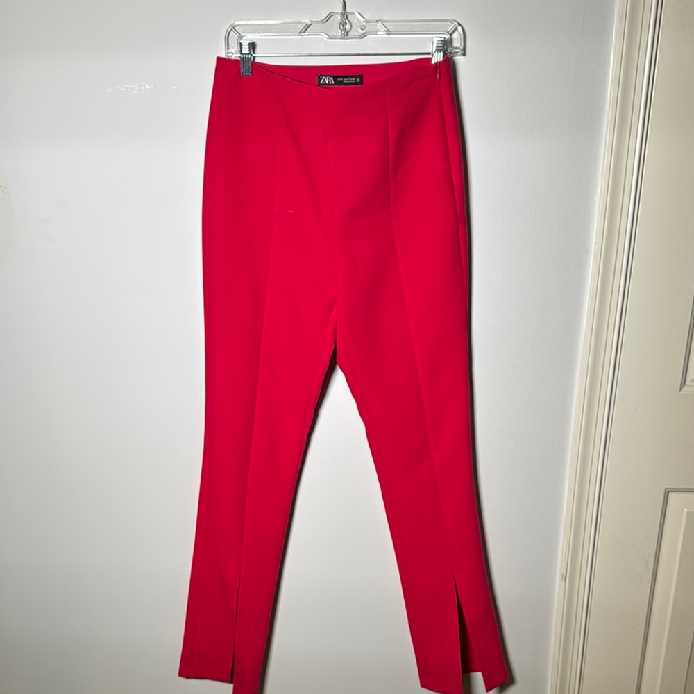 Zara Pink Ankle Cropped Pants with Slim Fit and Stylish Slit